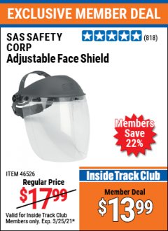 Harbor Freight ITC Coupon ADJUSTABLE FACE SHIELD Lot No. 46526 Expired: 3/25/21 - $13.99