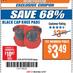 Harbor Freight ITC Coupon BLACK CAP KNEE PADS Lot No. 60799/46698 Expired: 1/2/19 - $3.49