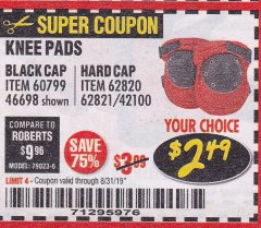 Harbor Freight Coupon BLACK CAP KNEE PADS Lot No. 60799/46698 Expired: 8/31/19 - $2.49