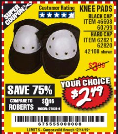 Harbor Freight Coupon BLACK CAP KNEE PADS Lot No. 60799/46698 Expired: 12/14/19 - $2.49