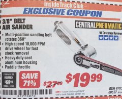 Harbor Freight ITC Coupon CENTRAL PNEUMATIC 3/8 IN. BELT AIR SANDER Lot No. 60627 Expired: 9/30/19 - $19.99