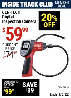 Harbor Freight ITC Coupon 2.4" LCD DIGITAL INSPECTION CAMERA Lot No. 67979/61839/62359 Expired: 1/6/22 - $59.99
