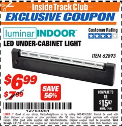 Harbor Freight ITC Coupon LED UNDER-CABINET LIGHT Lot No. 96793 Expired: 7/31/18 - $6.99