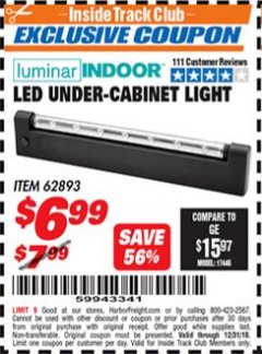 Harbor Freight ITC Coupon LED UNDER-CABINET LIGHT Lot No. 96793 Expired: 12/31/18 - $6.99
