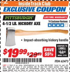 Harbor Freight ITC Coupon 4-1/2 LB. HICKORY AXE Lot No. 62473/98096 Expired: 3/31/19 - $19.99