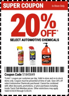 Harbor Freight Coupon 20 percent off coupon expires: 5/26/24