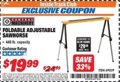 Harbor Freight ITC Coupon FOLDABLE ADJUSTABLE SAWHORSE Lot No. 69059 Expired: 6/30/18 - $19.99