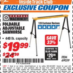 Harbor Freight ITC Coupon FOLDABLE ADJUSTABLE SAWHORSE Lot No. 69059 Expired: 2/28/19 - $19.99