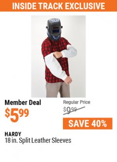 Harbor Freight ITC Coupon HARDY 18 IN. SPLIT LEATHER SLEEVES Lot No. 62351 Expired: 5/31/21 - $5.99