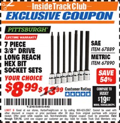 Harbor Freight ITC Coupon 7 PIECE, 3/8" DRIVE LONG REACH HEX BIT SOCKET SETS Lot No. 67889/67890 Expired: 7/31/18 - $8.99