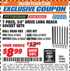 Harbor Freight ITC Coupon 7 PIECE, 3/8" DRIVE LONG REACH HEX BIT SOCKET SETS Lot No. 67889/67890 Expired: 3/31/19 - $8.99