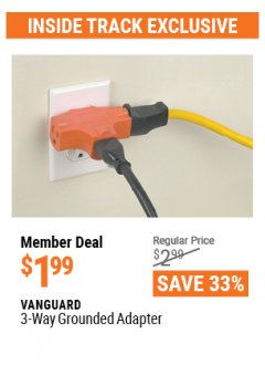 Harbor Freight ITC Coupon VANGUARD 3-WAY GROUNDED ADAPTER Lot No. 47962 Expired: 4/29/21 - $1.99