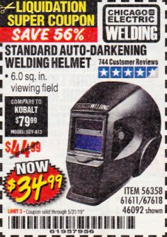 Harbor Freight Coupon WELDING HELMET Lot No. 61611 Expired: 5/31/19 - $34.99