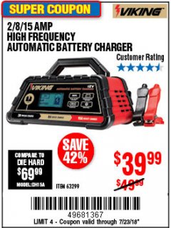 Harbor Freight Coupon 2/8/15 AMP FULLY AUTOMATIC BATTERY CHARGER Lot No. 63299 Expired: 7/23/18 - $0
