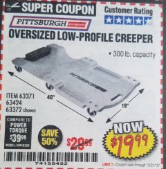 Harbor Freight Coupon OVERSIZED LOW-PROFILE CREEPER Lot No. 63371/63424/64169/63372 Expired: 10/31/18 - $19.99