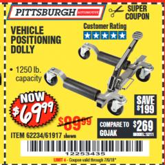 Harbor Freight Coupon 1250 LB. VEHICLE POSITIONING DOLLY Lot No. 62234/61917 Expired: 7/6/18 - $69.99