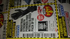 Harbor Freight Coupon INDUSTRIAL STRENGTH POWDER-FREE NITRILE GLOVES PACK OF 50 Lot No. 68510 Expired: 7/31/18 - $8.99