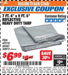 Harbor Freight ITC Coupon HFT 7 FT. 4 IN. X 9 FT. 6 IN. HEAVY DUTY REFLECTIVE ALL-PURPOSE WEATHER-RESISTANT TARP Lot No. 30872/60441 Expired: 11/30/18 - $6.99
