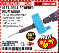 Harbor Freight Coupon 15 FT. DRILL-POWERED DRUM AUGER Lot No. 57201 Expired: 3/31/20 - $6.99