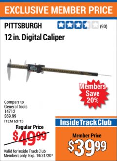 Harbor Freight ITC Coupon 12" DIGITAL CALIPER Lot No. 63713/47261 Expired: 10/31/20 - $39.99