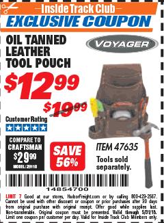 Harbor Freight ITC Coupon OIL TANNED LEATHER TOOL POUCH Lot No. 47635 Expired: 5/31/18 - $12.99