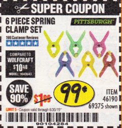 Harbor Freight Coupon 6 PIECE MICRO SPRING CLAMP SET Lot No. 46190/69375 Expired: 6/30/19 - $0.99