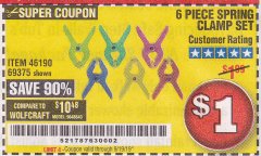 Harbor Freight Coupon PITTSBURGH MICRO SPRING CLAMP SET, 6-PIECE Lot No. 69375 Expired: 9/19/19 - $1