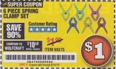 Harbor Freight Coupon 6 PIECE MICRO SPRING CLAMP SET Lot No. 46190/69375 Expired: 8/14/19 - $1