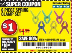 Harbor Freight Coupon 6 PIECE MICRO SPRING CLAMP SET Lot No. 46190/69375 Expired: 1/22/20 - $1