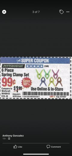 Harbor Freight Coupon 6 PIECE MICRO SPRING CLAMP SET Lot No. 46190/69375 Expired: 8/14/20 - $0.99