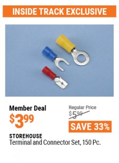Harbor Freight ITC Coupon 150 PIECE TERMINAL AND CONNECTOR SET Lot No. 67683 Expired: 4/29/21 - $3.99