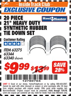 Harbor Freight ITC Coupon 20 PIECE, 21" HEAVY DUTY SYNTHETIC RUBBER TIE DOWN SET Lot No. 63340/60585/63275/63344 Expired: 7/31/18 - $9.99