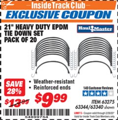Harbor Freight ITC Coupon 20 PIECE, 21" HEAVY DUTY SYNTHETIC RUBBER TIE DOWN SET Lot No. 63340/60585/63275/63344 Expired: 2/29/20 - $9.99