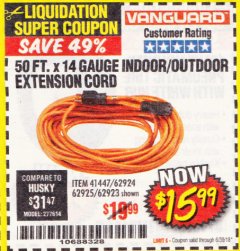 Harbor Freight Coupon 50FT.X14GAUGE OUTDOOR EXTENSION CORD Lot No. 41447/62924/62925 Expired: 6/30/18 - $15.99
