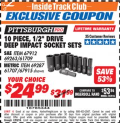 Harbor Freight ITC Coupon 10 PIECE, 1/2" DRIVE IMPACT DEEP SOCKET SETS Lot No. 69263/61709/67912/67915/69287/61707 Expired: 2/28/19 - $24.99