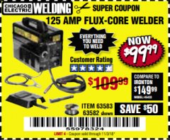 Harbor Freight Coupon 125 AMP FLUX-CORE WELDER Lot No. 63583/63582 Expired: 11/3/18 - $99.99
