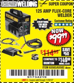 Harbor Freight Coupon 125 AMP FLUX-CORE WELDER Lot No. 63583/63582 Expired: 11/30/18 - $99.99
