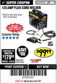 Harbor Freight Coupon 125 AMP FLUX-CORE WELDER Lot No. 63583/63582 Expired: 5/31/19 - $99.99
