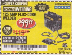 Harbor Freight Coupon 125 AMP FLUX-CORE WELDER Lot No. 63583/63582 Expired: 10/9/19 - $99.99