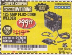 Harbor Freight Coupon 125 AMP FLUX-CORE WELDER Lot No. 63583/63582 Expired: 10/9/19 - $99.99
