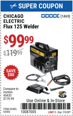Harbor Freight Coupon 125 AMP FLUX-CORE WELDER Lot No. 63583/63582 Expired: 6/5/20 - $99.99