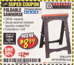 Harbor Freight Coupon FOLDABLE SAWHORSE Lot No. 60710/61979 Expired: 11/30/19 - $8.99