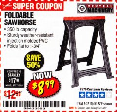 Harbor Freight Coupon FOLDABLE SAWHORSE Lot No. 60710/61979 Expired: 3/31/20 - $8.99