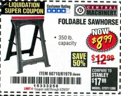 Harbor Freight Coupon FOLDABLE SAWHORSE Lot No. 60710/61979 Expired: 6/30/20 - $8.99