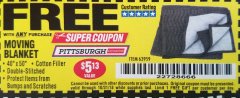 Harbor Freight FREE Coupon 40" X 50" MOVING BLANKET Lot No. 63959 Expired: 10/31/18 - FWP