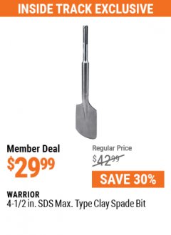 Harbor Freight Coupon 4-1/2 IN SDS MAX TYPE CLAY SPADE BIT Lot No. 60414 Expired: 7/1/21 - $29.99