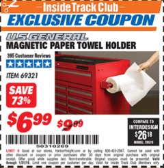 Harbor Freight ITC Coupon MAGNETIC PAPER TOWEL HOLDER Lot No. 69321 Expired: 1/31/19 - $6.99