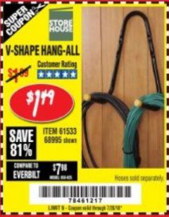 Harbor Freight Coupon V-SHAPE HANG-ALL Lot No. 38442/61430/61533/68995 Expired: 7/28/18 - $1.49