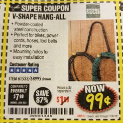Harbor Freight Coupon V-SHAPE HANG-ALL Lot No. 38442/61430/61533/68995 Expired: 11/30/18 - $0.99