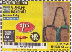 Harbor Freight Coupon V-SHAPE HANG-ALL Lot No. 38442/61430/61533/68995 Expired: 10/9/19 - $1.5
